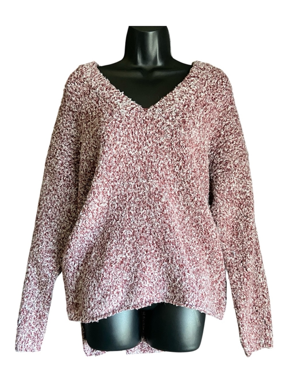 Urban Outfitters | Boucle Sweater Burgundy V Neck Cozy Soft Knit | Size XS
